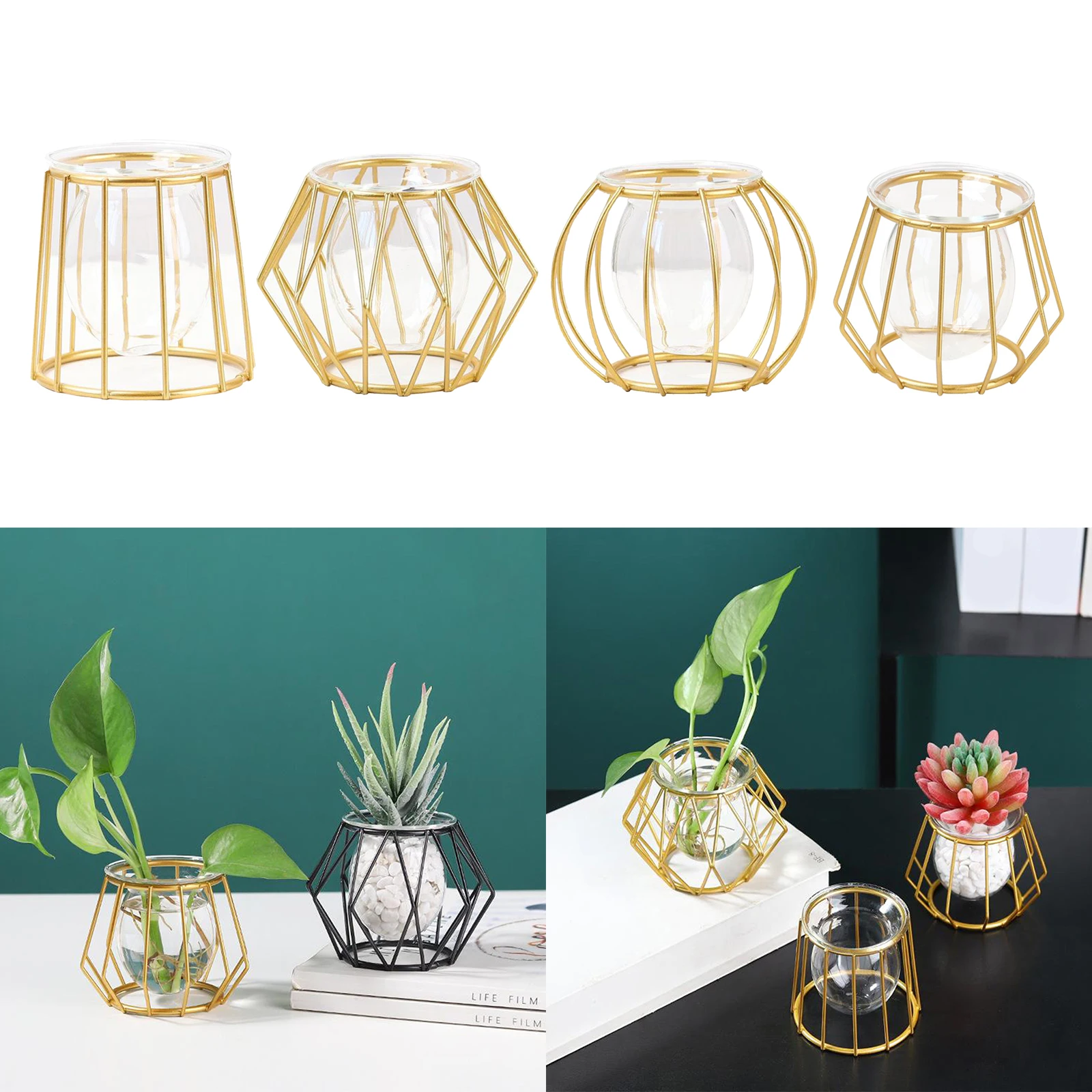 Metal Wire 3D Geometric Flower Vase Home Plant Desktop Plant Pot Centerpiece