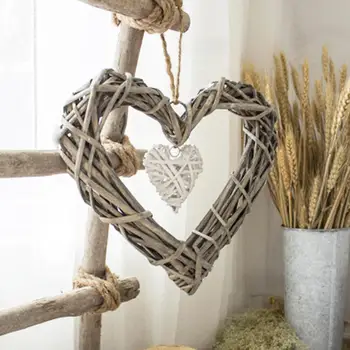 

Wicker Hanging Hearts Gray White Artificial Wreaths DIY For Wedding Wicker Birthday Wall Heart 19x18.5cm Decor Hanging Part I9M1