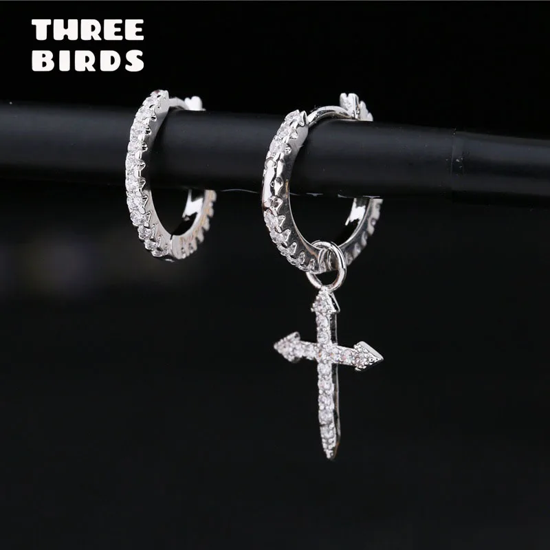 

Tiny Trendy Cubic Zirconia Cross Dangle Earrings Luxury Small Crystal Silver Round Hoop Earrings For Women Jewelry E-h0372