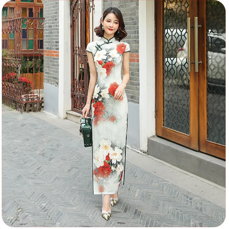 Sheng Coco вискоза цветы китайский Cheongsam женское Ретро длинное платье Классический длинный китайский стиль Qipao платье