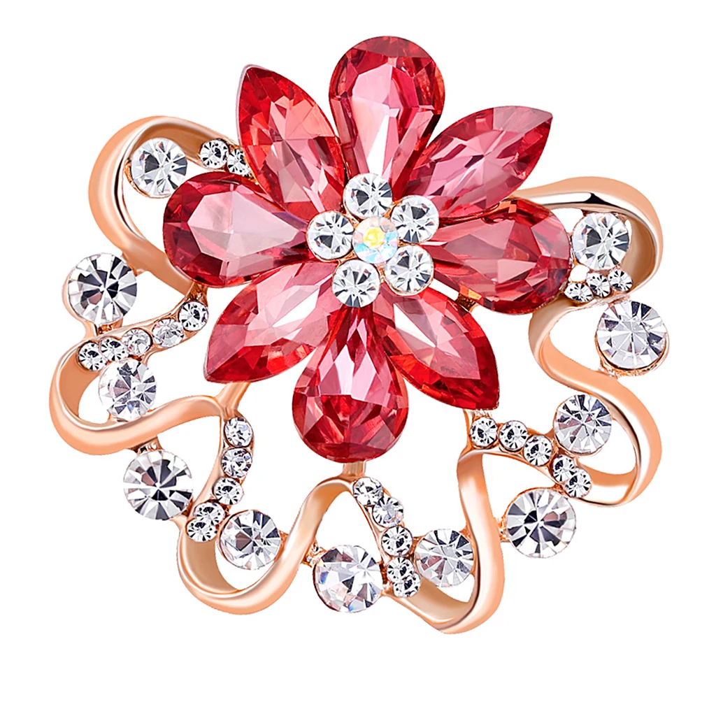 Womens Crystal Scarf Ring Clip Buckle Flower Silk Shawl Holder Brooch Badge With Safety Pin