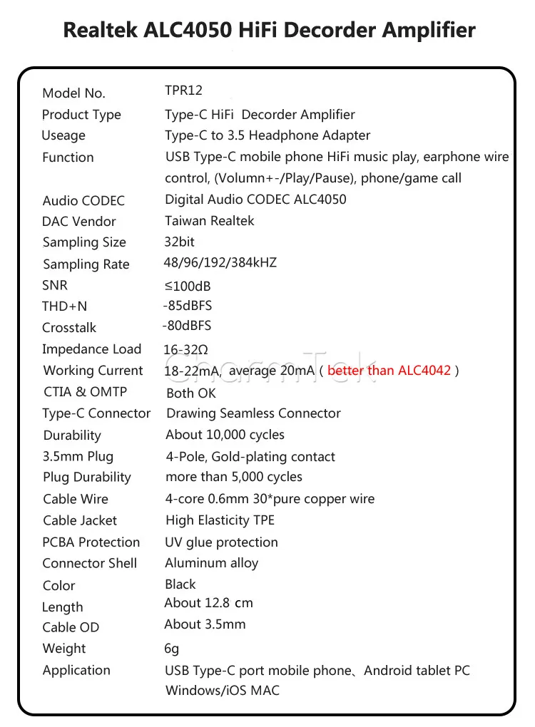 ALC4050 Specifiacion