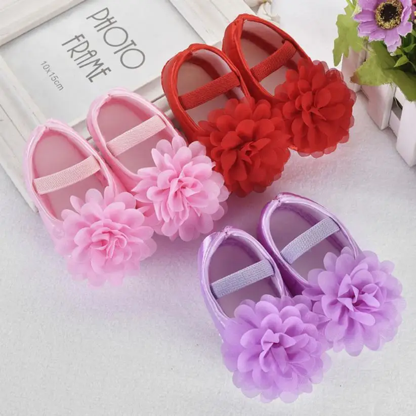 Toddler Baby Girl Boy Chiffon Flower Elastic Band Newborn Walking Shoes