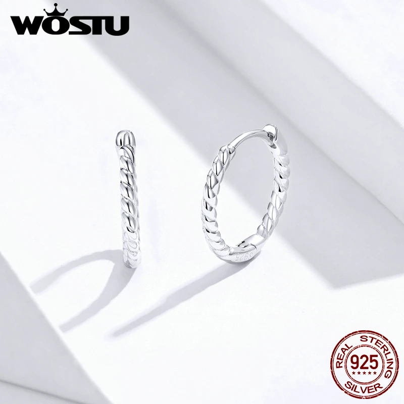 Женские круглые серьги кольца WOSTU большие из натурального серебра 925 пробы с