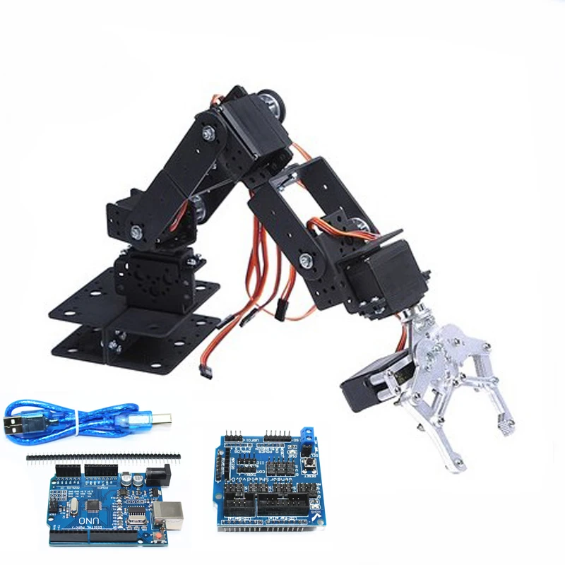 6 DOF Robot bras manipulateur avec Arduino contrôle 6 pièces 180 degrés Servos pince en métal pour bricolage robotique voiture programme tige jouet pièces