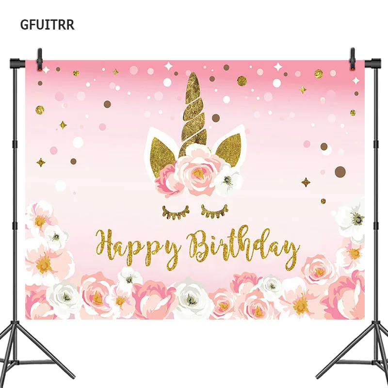 GFUITRR Единорог фон для фотографирования с изображением цветов Baby Shower детский