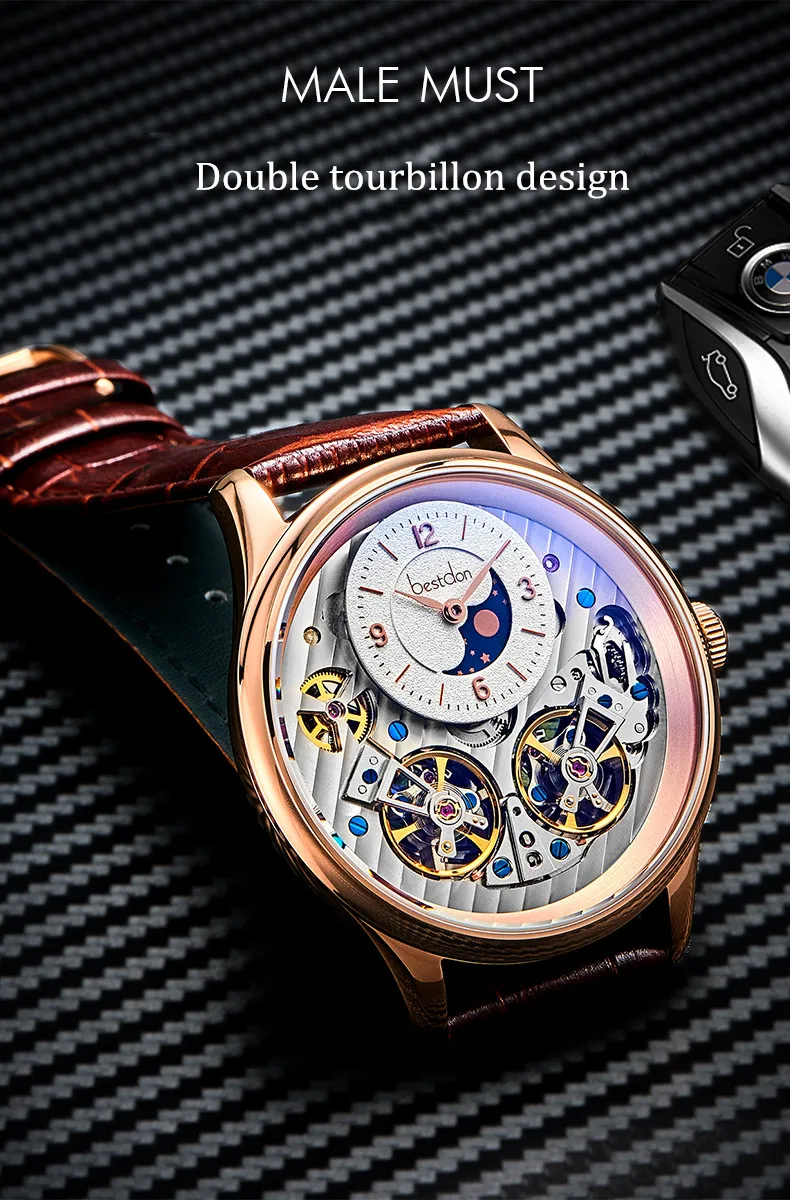 Швейцарские роскошные брендовые механические часы для мужчин с двойным скелетом, Мужские автоматические часы, водонепроницаемые спортивные часы montre hour