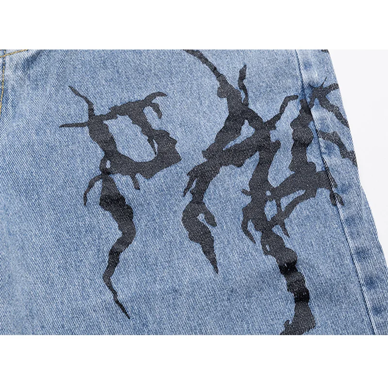 Cheap Hip Hop Style Jeans Men Spring Cool Graffiti Print Denim Pants Lover High Street Wide Leg Pants Korean Retro Baggy Mens Jeans