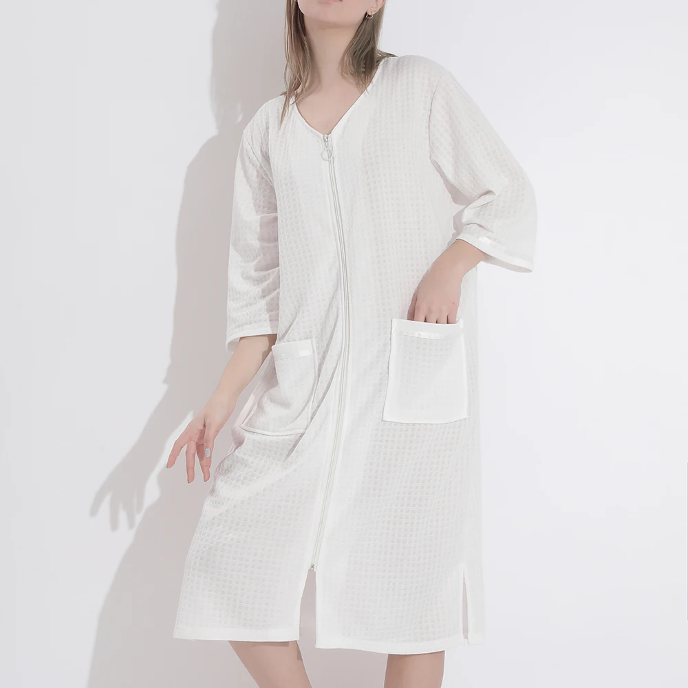 Women Sleepwear Pajamas Bathrobe Nightgown Zipper Pocket Loose Thin Robe Gown 3XL