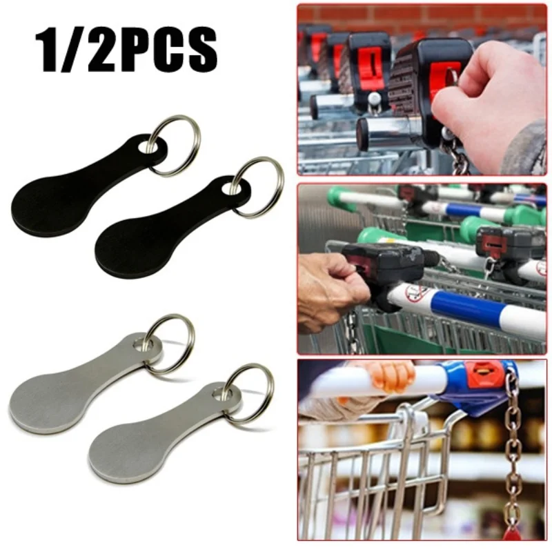 2pcs Metal Keychain Shopping Cart Token Ring For Key Stainless Steel
