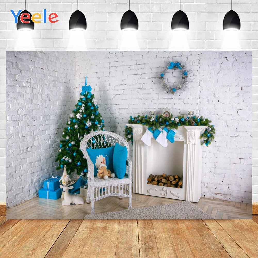 

Yeele Merry Christmas White Room Tree Balls Chair Fireplace Background Photophone Photography Backdrop for Decor Customized Size