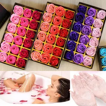 

4 Colors Smooth Flower Soap Rose Soap Scented Bath Body Petal Flower Soap with Case Romantic Party Wedding Decoration Gift