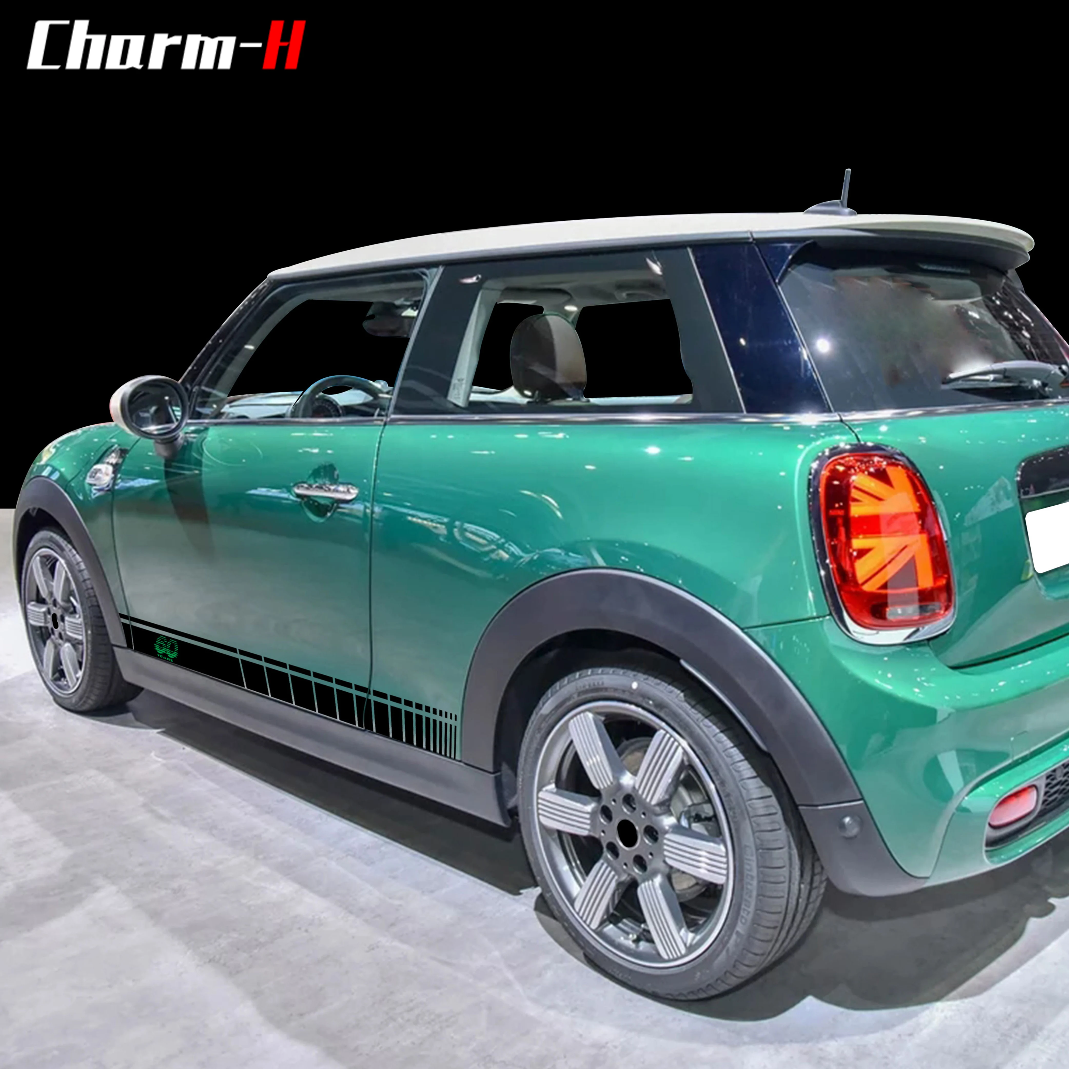 2 шт. для mini cooper, 60 лет, боковая наклейка, гоночная полоска, наклейка на юбку, f56, f55, f60, f54, jcw, r55, r60, r50, r52, r53, r56, аксессуары