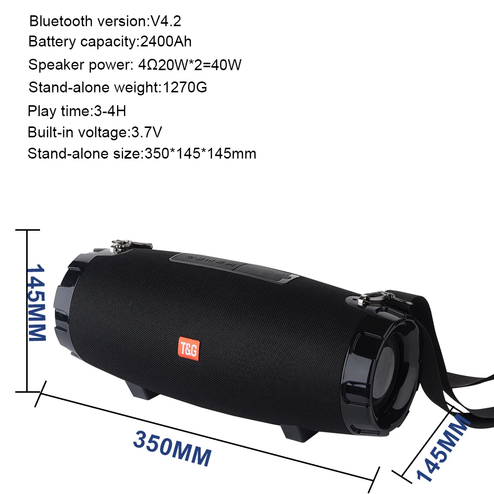 Портативная Bluetooth Колонка 40 Вт беспроводная уличная TG526 водонепроницаемая