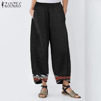 

Women's Patchwork Trousers ZANZEA 2020 Elegant Cotton Summer Harem Pants Casual Elastic High Waist Pantalon Plus Size Turnip