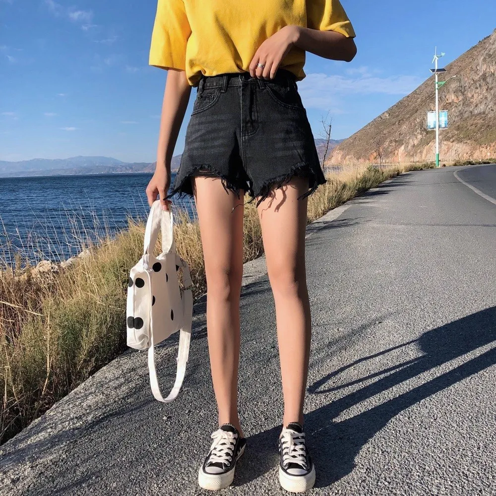 2019 модные женские туфли летние отверстие мини шорты для женщин с высокой талией бахромой теплые джинсовые шорты карманы повседневные шорты