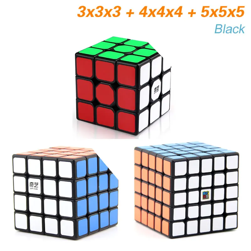 QiYi 2x2x2 3x3x3, 4x4x4, 5x5x5, волшебный куб, 2x2/oneplus 3/OnePlus x 3 4x4 5x5 Neo Скорость кубики Пазлы антистресс развивающие игрушки для детей подарок - Цвет: 3-4-5-Black