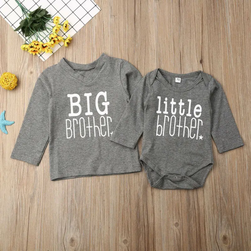 Детская одежда с надписью «Little Brother» и принтом детское боди для мальчиков, белые, серые, комбинезон, детская одежда футболка с длинными рукавами футболка в комплекте с набором подходящих сумочек