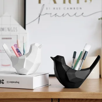 

Resin Geometric Bird Office Learning Desktop Pen Holder Gift Modern Home Decoration Pencil Ruler Storage Box Storage Pen Holder