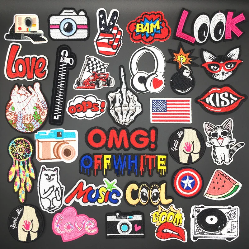 

Bomb Letter Camera Flag Patches On Clothes Fashion Decorative Diy Patch Embroidered Applique Iron On Stickers For Fabric Badge