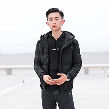 HCXY мужская хлопковая куртка с капюшоном новая зимняя теплая куртка японская короткая хлопковая одежда для мужчин - Цвет: black