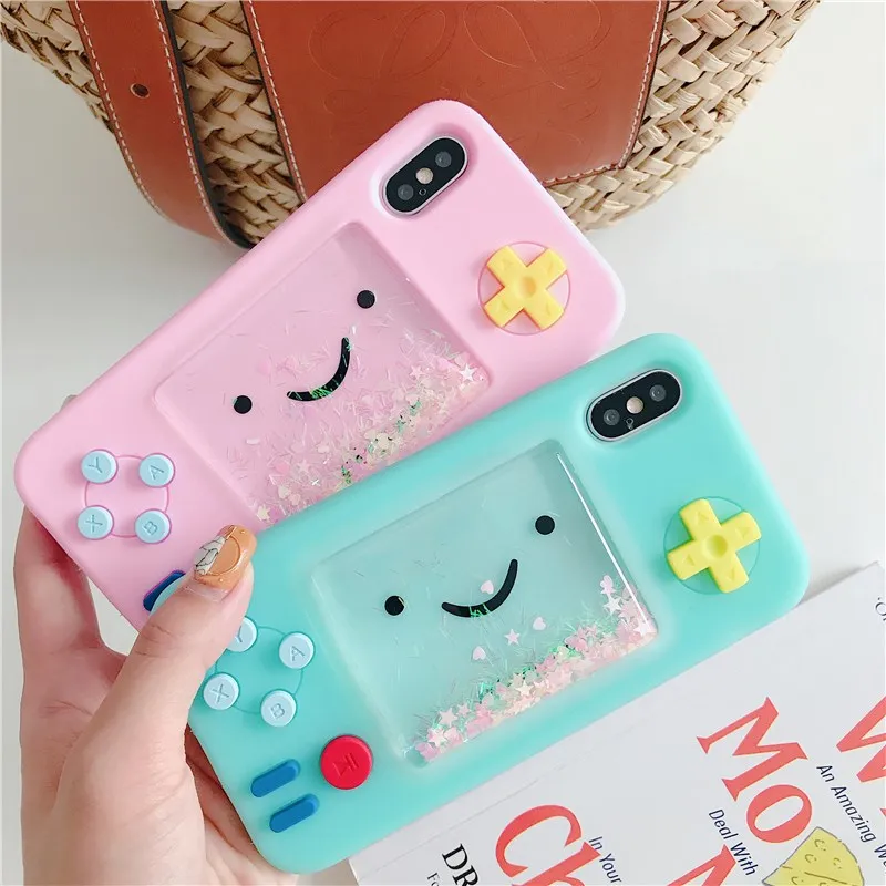 Herecase Funny Cartoon Playgame Liquid Phone Case for Iphone 6 7 8 Plus X XS Max XR Glitter Soft Silicone Rubber Cat Bear Cover | Мобильные