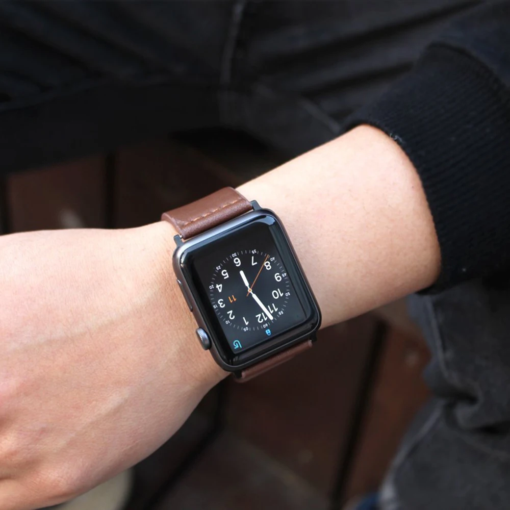 Браслет из натуральной кожи для Apple Watch 6 5 4 SE черный ремешок iWatch 42 мм 38 аксессуары