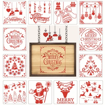 

12PCS Christmas Painting Templates Handmade DIY Craft Layering Stencils Walls Painting Scrapbooking Stamp Emboss Album Decor