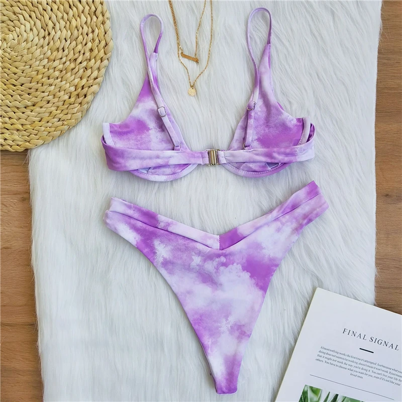 2020 Sexy Bikinis Swimsuit Women Bandage Printing Swimwear Underwire Bikini Set Tie-dye Gradient Bathing Suits Summer Beach Wear