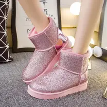 Dwayne/женские зимние ботинки; классические ботинки с блестками; женские ботильоны на толстой плоской подошве; женская теплая плюшевая обувь; Zapatos De Mujer; сезон осень-зима