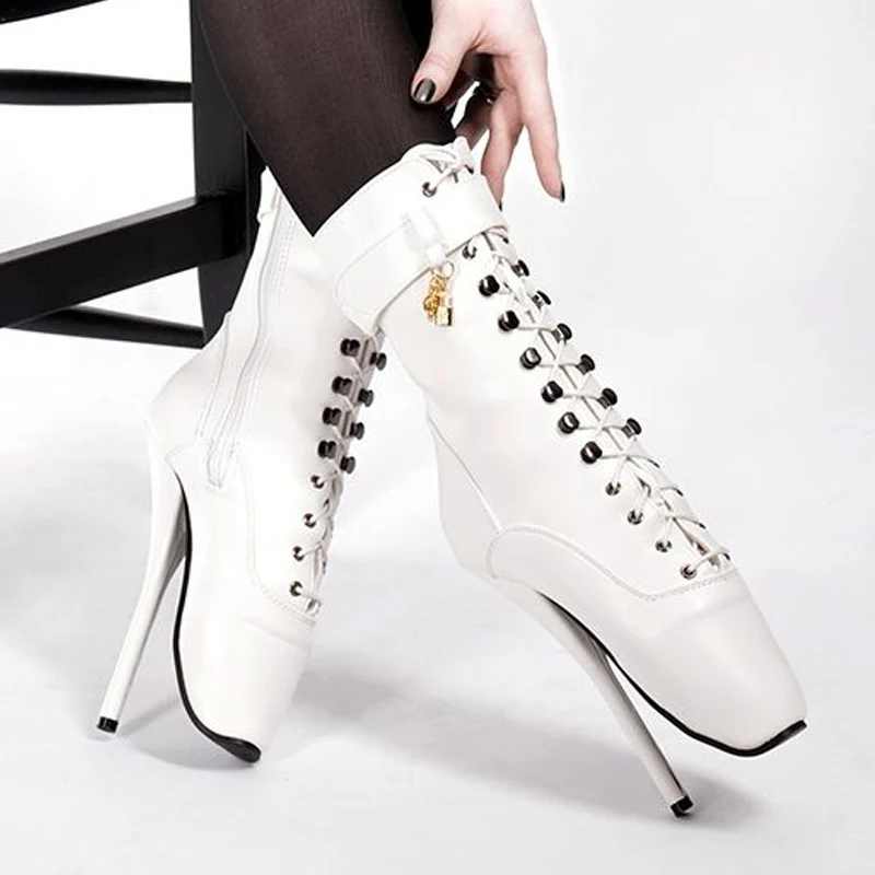 

18cm Extreme High Heel Boots Women Sexy Fetish Goth Ankle Ballet Boots Spike Heels Pointed Toe Unisex Party Show Boots