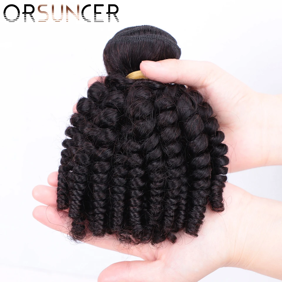 ORSUNCER Brazilian Afro Funmi Hair Non-Remy Human Hair Weaves 1/3/4 Bouncy Curly Bundles Natural Color Medium Ratio