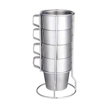 

6pcs/set Stainless Steel Insulated Coffee Mug Set Double Wall Vacuum Camping Cup For Water With Cup Storage Bag And Holder