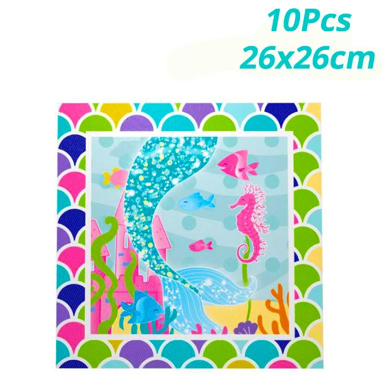 10pcs napkins Русалки вечерние поставки одеяло «хвост русалки» шар гирлянды комплект русалки торт фигурки жениха и невесты; Русалка шарики ко дню рождения арки, набор синхронизированных инструментов для девочек - Цвет: 10pcs napkins