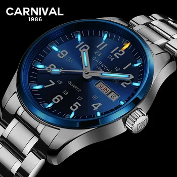 

Carnival Tritium T25 Luminous Double Calendar Military Switzerland Quartz Watch Men Luxury Brand Sports Watches Waterproof Clock