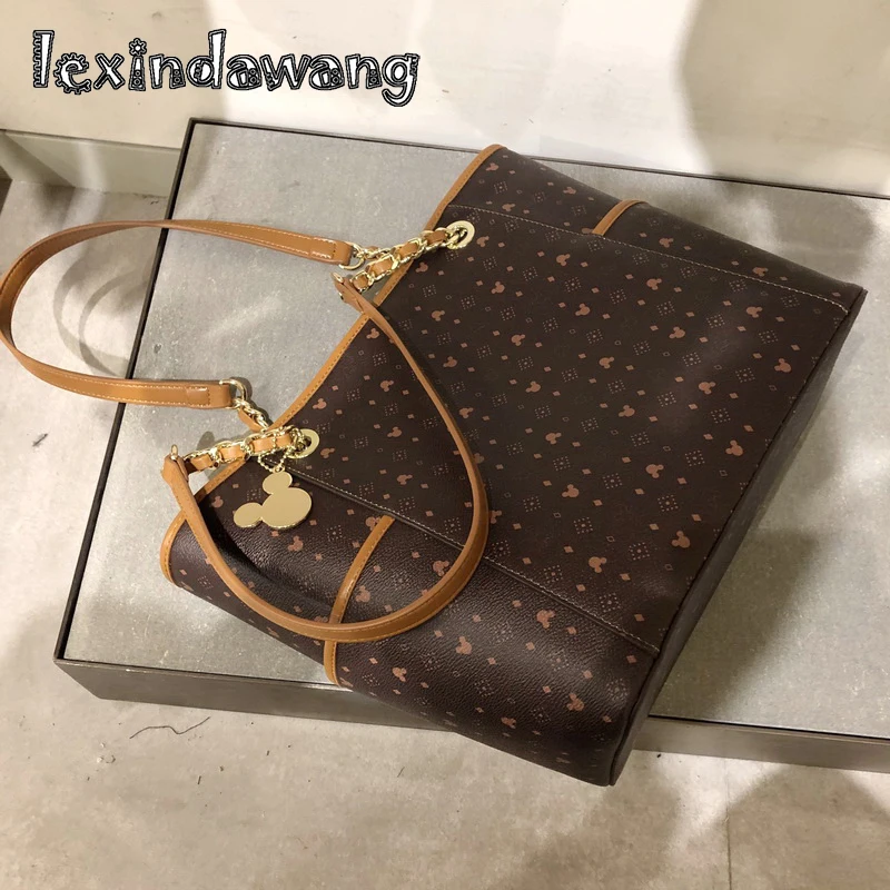 

Women Luxury Totes Handbags Vintage Lady Shoulder Bags Brand Design Mouse Printing Bags Girls Chain Large shopping Bags Pendent