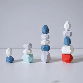 

5/10/16Pcs Wood Balancing Stacked Stones Rainbow set Coloured Gems Wooden Rocks Wooden Stones Baby Building Block Montessori Toy