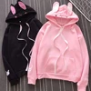 Pullover Cute Sweatshirt Rabbit Ear Hoodie 3xl Poleron Mujer 2022 Kangaroo Pocket Hoodie With Ribbon Solid Color Hoodie Women ► Photo 3/6