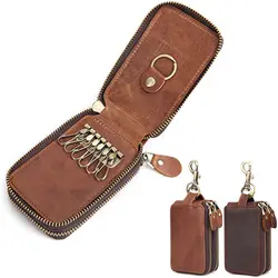 Для мужчин Натуральная кожа Органайзер для ключей Бизнес Автомобильный ключ кошелек на брелоке Чехлы двойная молния в минималистском