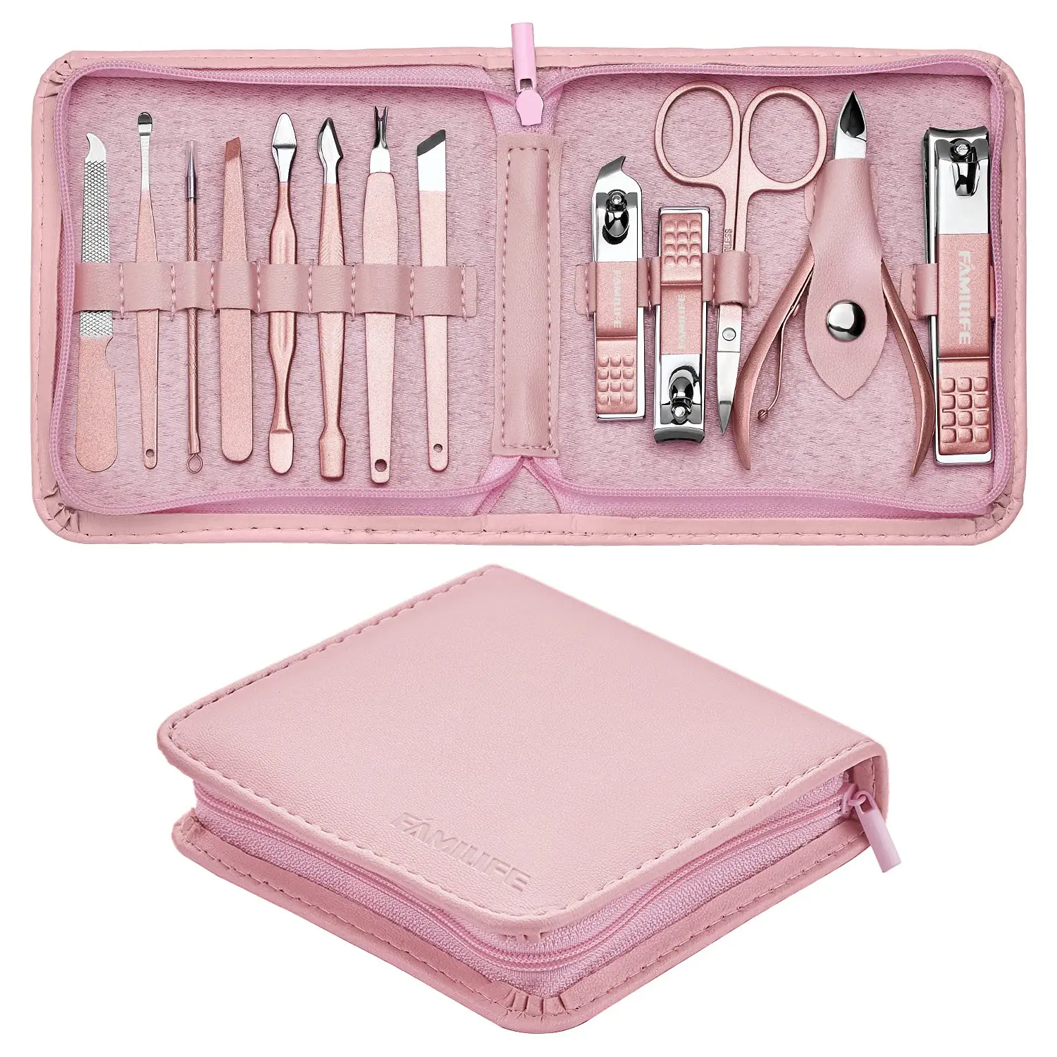 FAMILIFE Manicure Set 13pcs Pedicure Kit Rose Gold Nail Clipper Professional F06 Grooming Stainless Steel | Красота и здоровье
