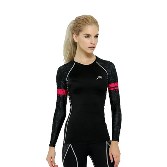 US $28.49 Long Sleeve Printed T-shirts Women Bike Gym Compression Tights Fitness Quick Dry Cycling Tops Body