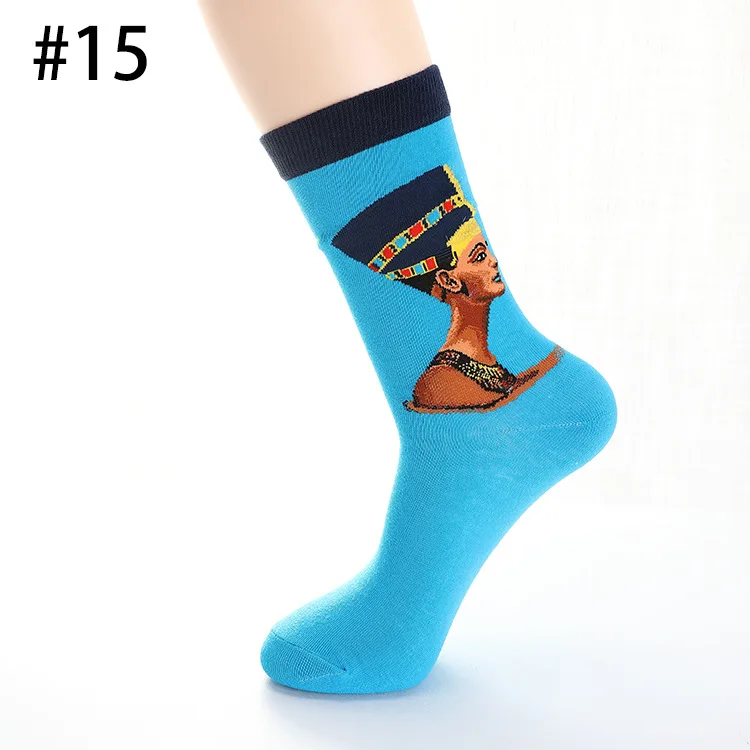 Хлопковые носки для мужчин, звездная ночь, зима, Ретро стиль, для женщин, индивидуальные художественные носки Ван Гога, носки с масляной росписью, забавные счастливые носки, мужские носки - Цвет: 15