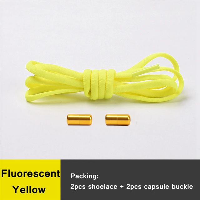 1 Pair 21 Colors No Tie Shoelaces Round Color Metal Lock Elastic Shoelace General For Children And Adults Sneakers Lazy Laces Fluorescent yellow
