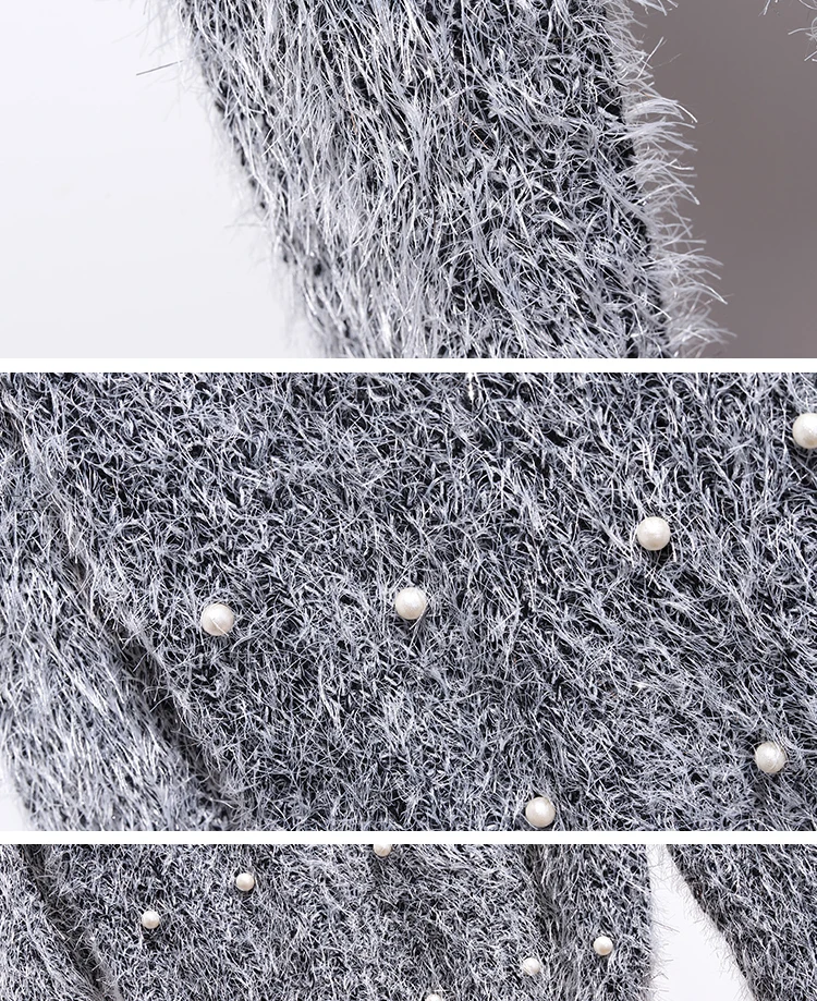 Осень весна модный свитер комплект из двух предметов Женский мягкий вязаный пуловер с бусинами топы и трапециевидная клетчатая твидовая юбка наборы