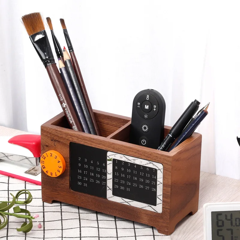 

Black Walnut Wood Pen Container Creative Desktop Office Supplies Solid Wood Pen Container Multi-functional Stationery Storage Pe