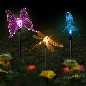 Садовый уличный фонарь на солнечной батарее, водонепроницаемый светильник для дорожек, ландшафта, газона, RGB, Цветная птица, стрекоза, Бабочка, IP65
