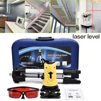 

Laser Level Set 360 Degrees Rotary Slash Hight Adjustable DIY Cross Lines Laser Level With Level Support And Protective Glasses