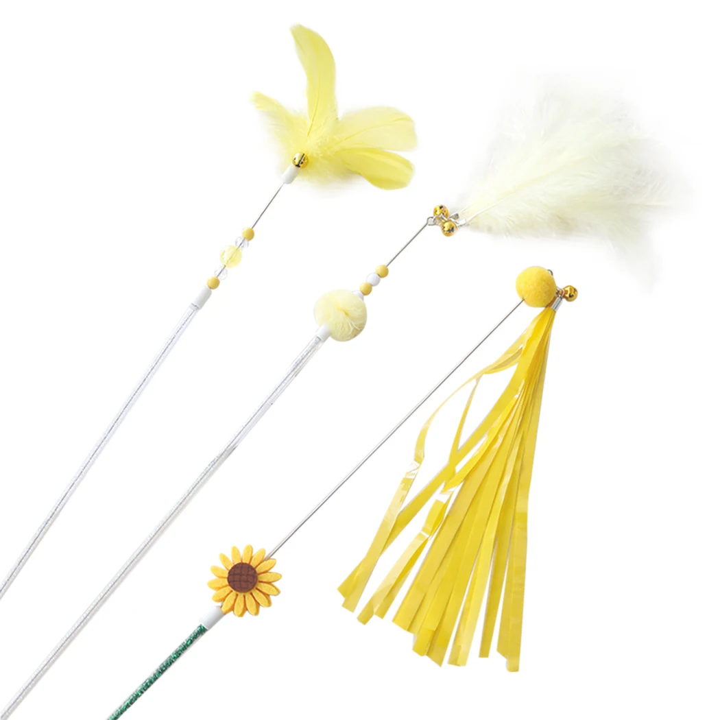 3PCS Cat Teaser Wands Pet Toy Fake Feathers Kitten Teaser Stick Cat Interactive Toy Pet Chasing Toy Cat Teasers Pet Sticks Toys 