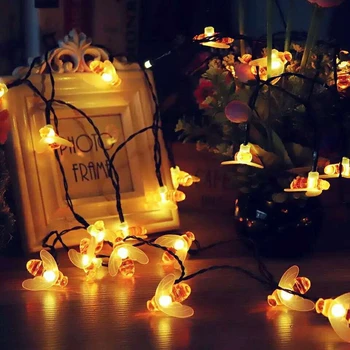 

Solar Powered Cute Honey Bee Led String Fairy Light Bee Outdoor Garden Fence Patio Christmas Garland Lights