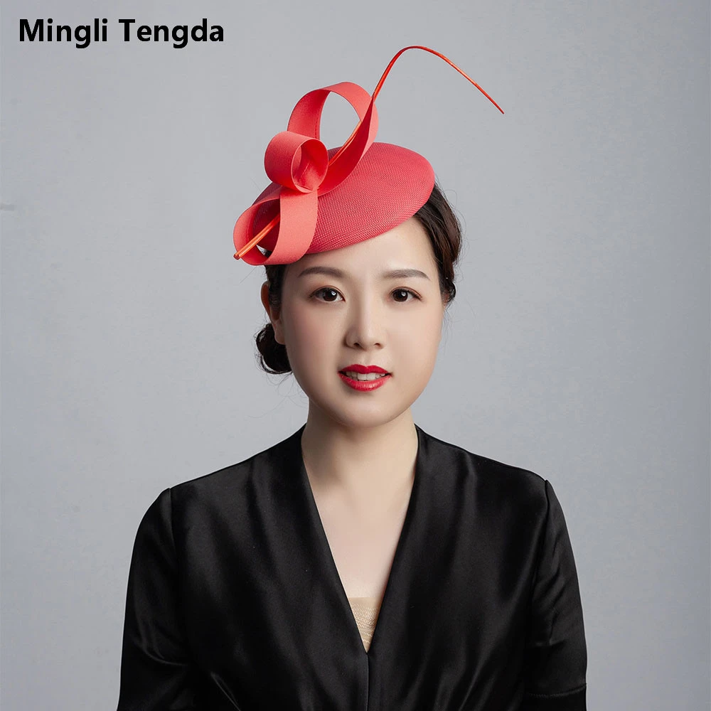 Mingli Tengda Bride Hemp Blue Green Yarn Hat Feather Wedding Accessories Elegant Lady Hat Headdress Headwear Teal Tiara Birdcage